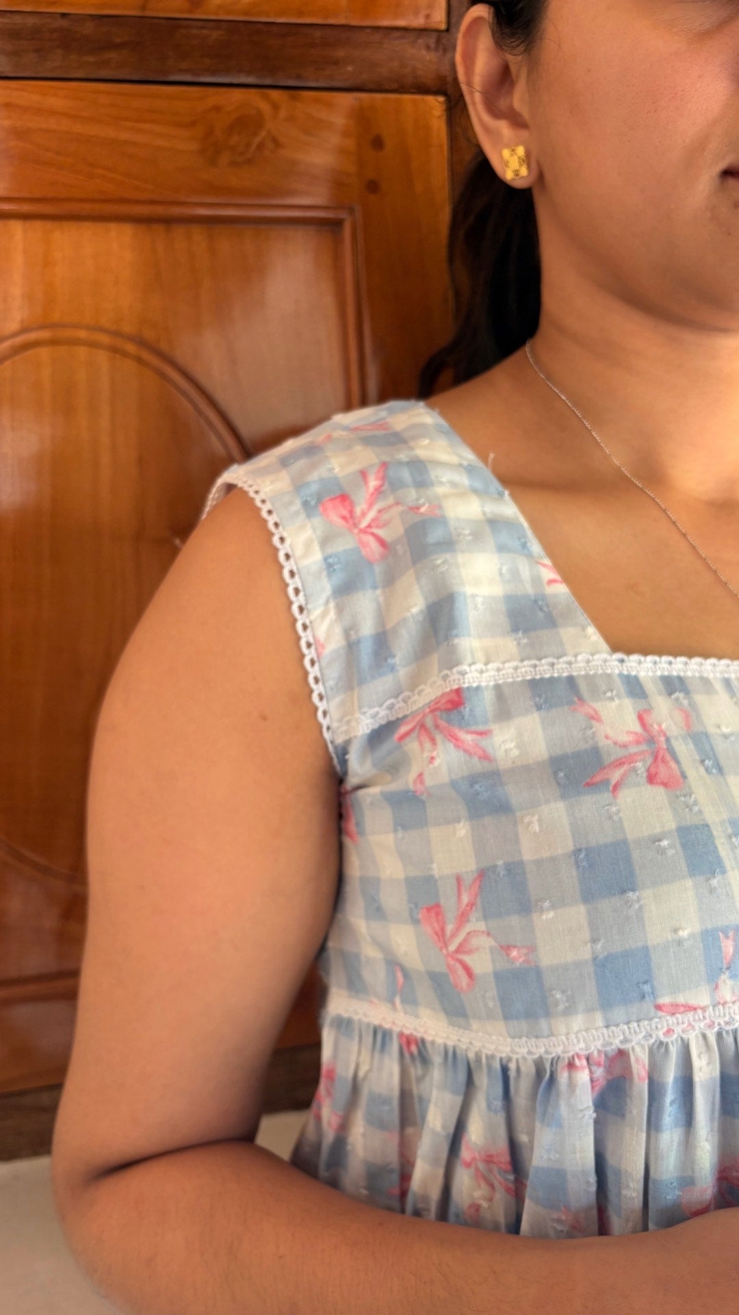 Blue checks bow dress