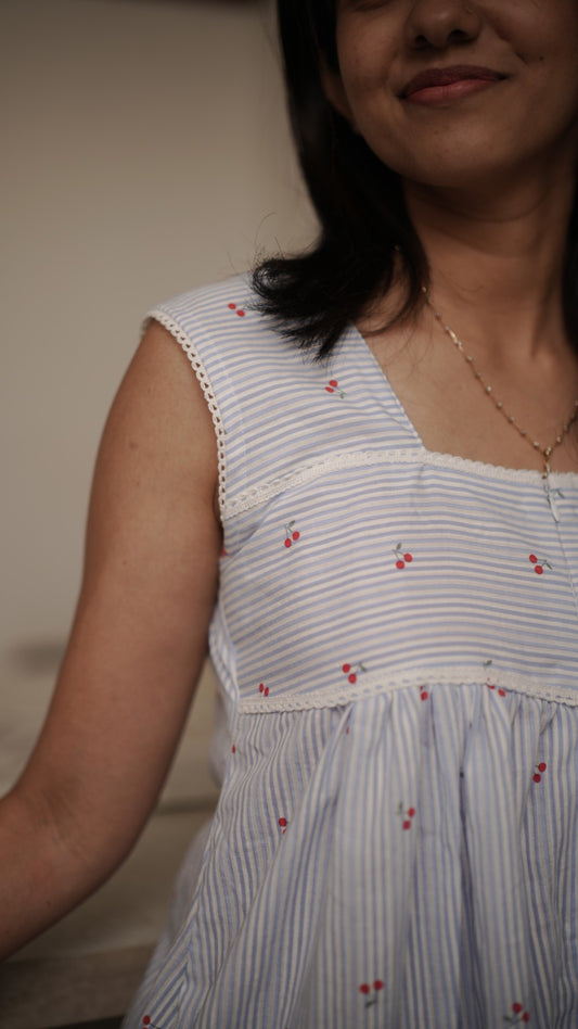 Blue Stripes Cherry Dress