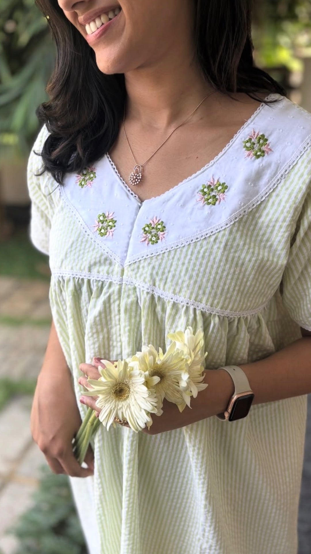 Green stripes dress