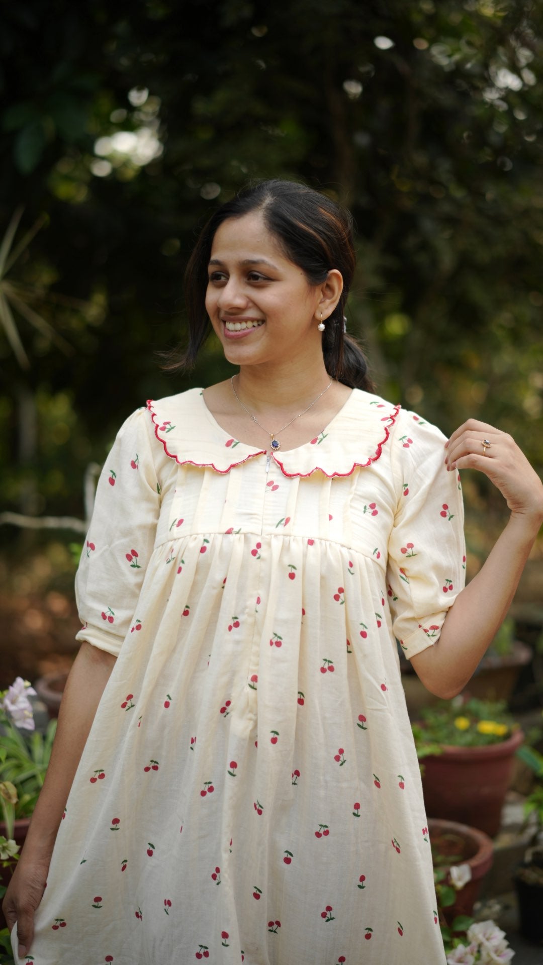 Pastel yellow red cherry dress