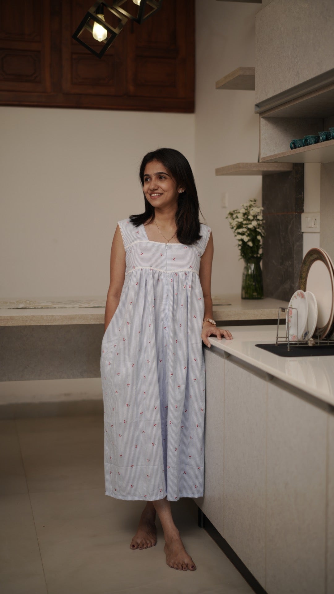 Blue Stripes Cherry Dress