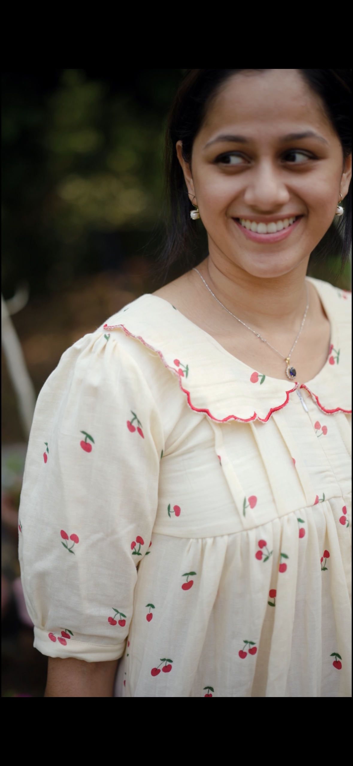 Pastel yellow red cherry dress